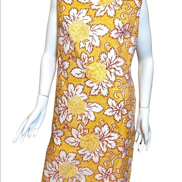 Vintage 70s Floral V Neckline Shift Dress Yellow Medium Women, Vintage Clothes - Picture 8 of 9